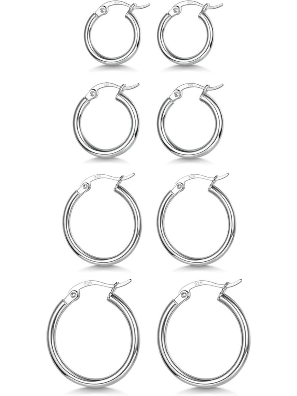 3 Pairs Sterling Silver Hoop Earrings | Small White Gold Plated Hoops for Women